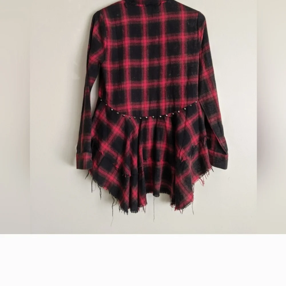 Miss Me Red Plaid Long Sleeve Button Down Ruffle Hem Shirt – Size S - Picture 2 of 3